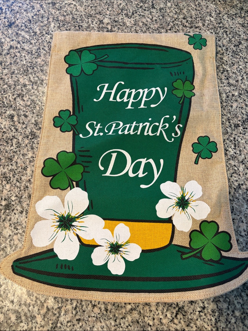 St. Patrick's Day Burlap Garden Flag - Green Hat Design